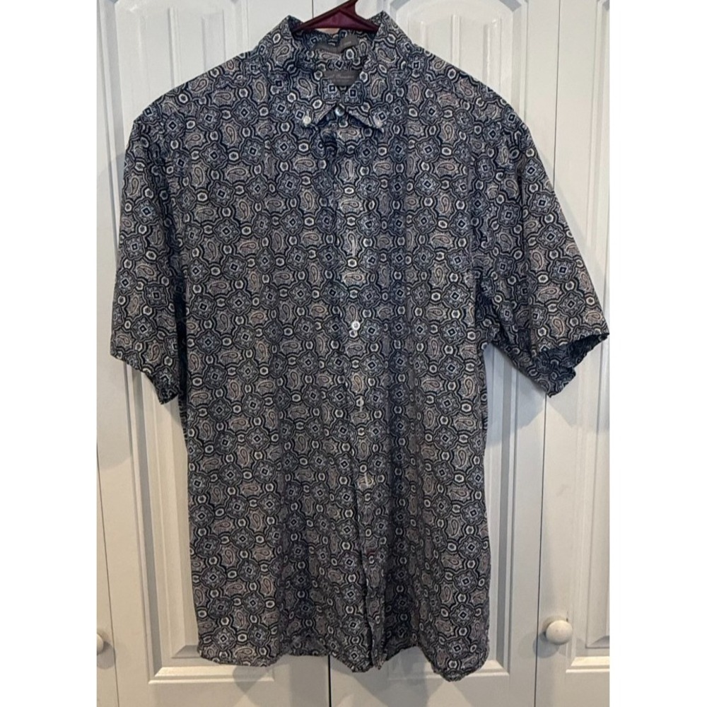 Daniel Cremieux Slim Fit Blue Paisley 100% Cotton Shirt Sz L, Short Sleeved